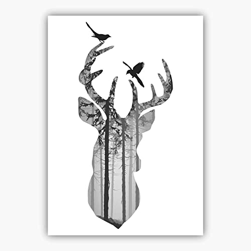 Artze Wall Art Geometric Effect Scandinavian Stags Abstract Triangles Pattern Art Prints 3-Piece Set - Image 2