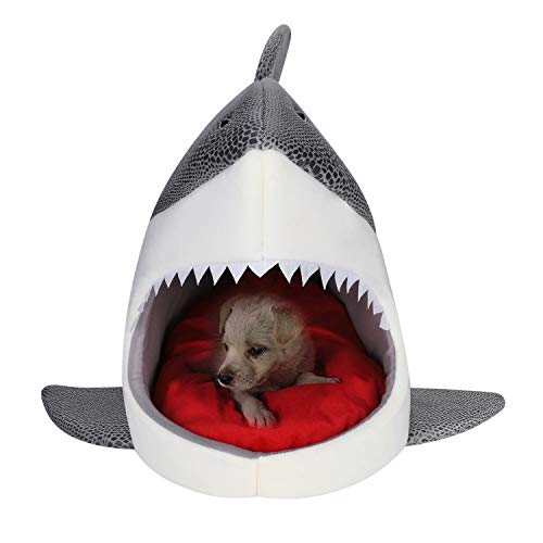 Letto per cani e gatti a forma di squalo, cuccia per cani e gatti, calda e morbida casa per cani e animali domestici, con fondo antiscivolo e cuscino rimovibile