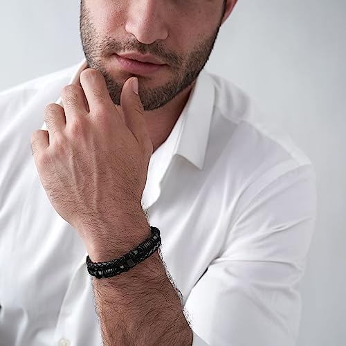 𝐆𝐢𝐟𝐭 𝐟𝐨𝐫 𝐌𝐞𝐧 Braided 𝐋𝐞𝐚𝐭𝐡𝐞𝐫 𝐁𝐫𝐚𝐜𝐞𝐥𝐞𝐭 for Men Dad Husband Boyfriend Son Grandson Brother Stainless Steel Clasp Engraved with Love You Forever Jewelry Birthday Gift 7.5 8.5 9 Inch2