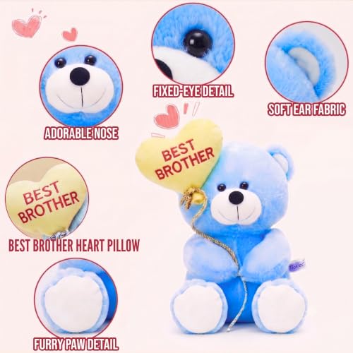 Image of Tickles Cute Teddy Bear Holding Best Brother Heart Balloon Soft Stuffed Plush Toy for Kids Boys & Girls Raksha Bandhan Return Birthday Gift (Size: 18 cm Color: Blue)