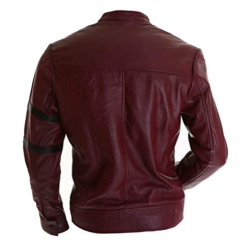 Image of Men's Leather Jacket Cafe Racer Biker Style Retro Stripes Jacket, Motorcycle Racing Leather Jacket (US, Alpha, 3X-Large, Regular, Regular, S19) Maroon Retro Jacket