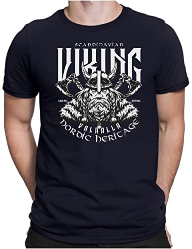 PAPAYANA - Viking Warrior White - Herren Fun T-Shirt Bedruckt - Regular Fit - Wikinger Valhalla - Navy - Large PAPAYANA - Viking Warrior White - Herren Fun T-Shirt Bedruckt - Regular Fit - Wikinger Valhalla - Navy - Large