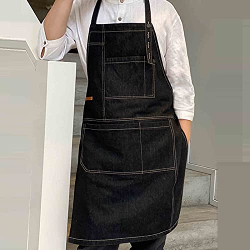 Delantal de Mezclilla para Peluquero Delantales de Mezclilla para Hombres Delantales de Trabajo para Mujeres con Bolsillos Sin Mangas Chefs Barista