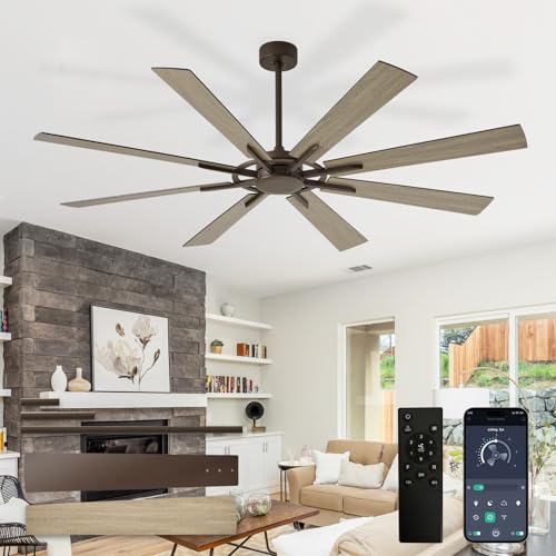 Image of Depuley Ceiling Fan Without Light: 66 Inch Big Indoor Outdoor Fan with Remote APP Control - Brown Wood Grain Large Ceiling Fan no Light 8 Blade Reversible Quiet DC Motor Memory Function Timer