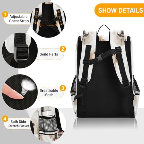 OREZI Schoolbag Large Bookbag Golden Retriever Dog White Backpacks Laptop Backpack for Kindergarten Elementry Middle School Student College Adult Backpack2