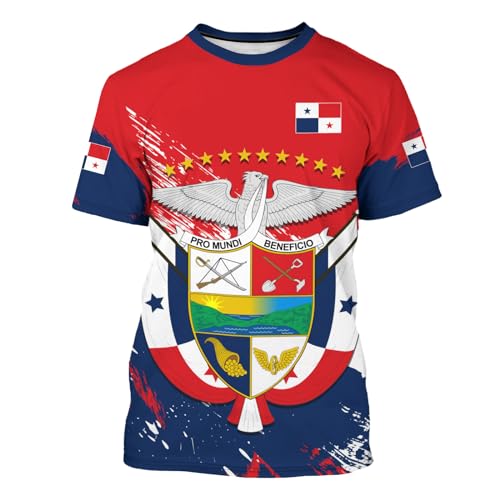 BJU Panama Flag T-Shirt Country Flag Badge Tee Print Crewneck Short Sleeve Fashion Casual Top Unisex