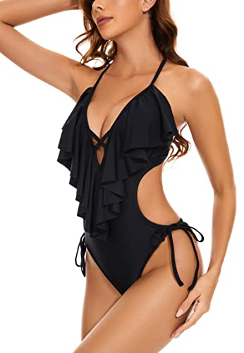 Women's Flounce Cutout One Piece Swimsuit Sexy Monokini Bathing Suit4