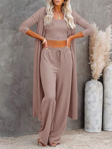 Image of Fessceruna Womens 3 Piece Lounge Pajamas Sets Cute Vacation Matching Set | Pj Sets, Airport Travel Outfits, Bedroom, Winter Fall Loungewear , Cotton, Christmas