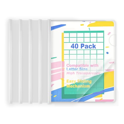 TOTiyea 40 Pack Clear Report Covers with Sliding Bars, Letter Size, 9mm (70 Sheet Capacity) White Sliding Bar File Folders