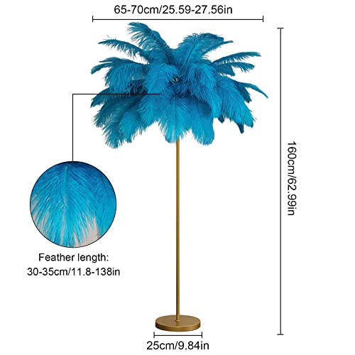 Vorderry Natural Ostrich Feather Floor Lamp, White, Gold And Pink Atmosphere Feather Lamp, Eye Protection Reading Lamp, Bedroom, Living Room Corner Decoration Lamp (Sky Blue) #TOP3