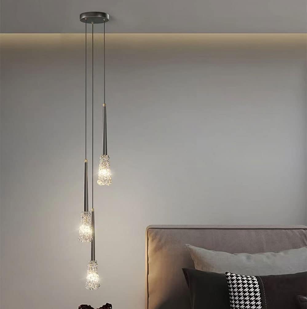 Creative Crystal Linear Light for Kitchen Island Led Ceiling Hanging Lights Fixtures Water Glass Shade Long Bard Brass Chandelier for Bedroom Living Dining Room/D/3 Lights