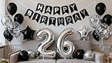 Luftballon 26. Geburtstag Männ Frau, Nummer 26 Folienballons Silber Schwarz
