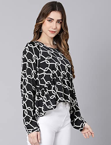 Image of oxolloxo Black Fleek Satin Printed Women top