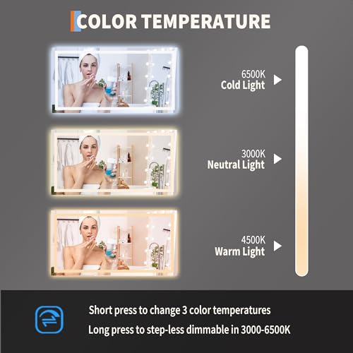 Image of GarveeHome 50x26 LED Bathroom Mirror with Lights, Dimmable, Anti-Fog, Backlit + Front Lit, Smart Bathroom Vanity Mirror for Wall, Memory Function, Shatter-Proof (Horizontal /Vertical)