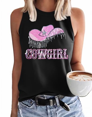 ASTANFY Western Tank Tops for Women Cowgirl Tops Sleeveless Country Shirts Summer Vacation Outfits