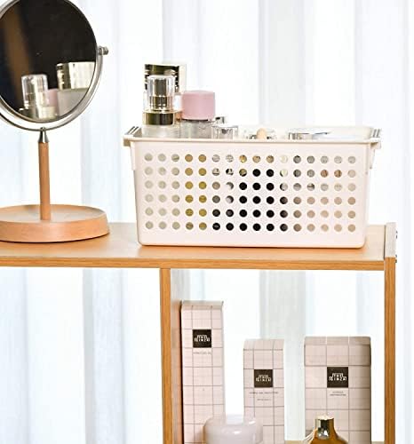 TMH Plastic Storage Baskets Pack 2-Storage Boxes with Non-Slip handle for Home and Kitchen shelves-Storage Organizer for Office Room Bathrooms Bedrooms Cabinets -Laundry basket (White)