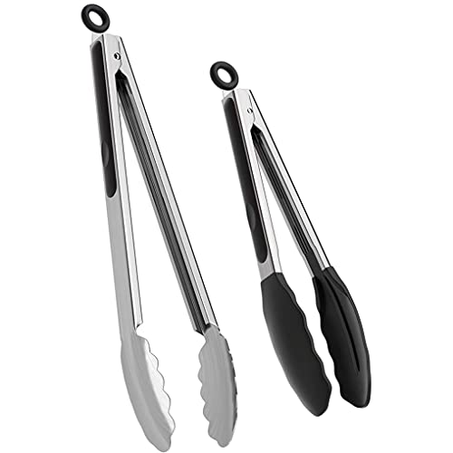 EULOND Zange Küche Set 2, Küchenzange Edelstahl Grillzange Hitzebeständigem Silikongriff, Verriegelbare Metallzange, Rutschfester Griff, 23cm/30cm Cover