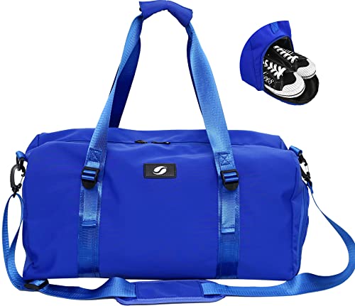 Hoseay Sporttasche Groß Reisetasche Damen Herren, Faltbare Umhängetasche mit Schuhfach Leichte Wasserdicht Weekend Tasche Trainingstasche Handgepäck für Fitness Sport Reisen Yoga Gym, Blau Cover
