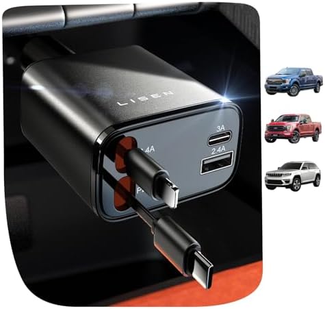 LISEN Retractable Car Charger 4 in 1 for Cars, 69W Retractable US...