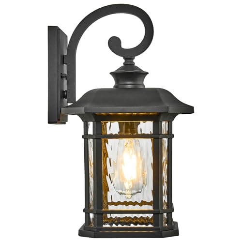 NAXTTII Outdoor Wall Lights Garage Outdoor Light Fixtures Waterproof Porch Light with Water Ripple Glass Black Finish E26 Socket Max 60W by NAXTTII - Used condition - US$55.50