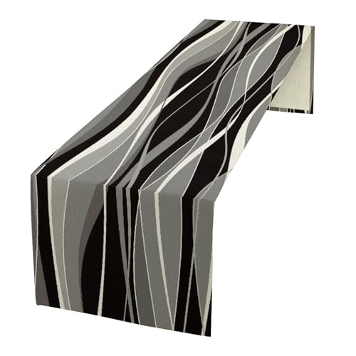 Abstract Modern Geometric Table Runner Black Gray White Minimalist Contemporary Geometry Ombre Wave Stripe Dinner Runner for Kitchen Dining Holiday Party Decor 13x36in