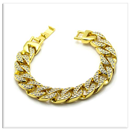 Xusamss Hip Hop Stainless Steel Buckle Bangle,Crystal Cuffs Link Bracelet,8.0Inches #TOP3