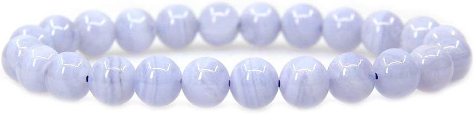 Natural AA Grade Blue Lace Agate Gemstone 8mm Round Beads Stretch Bracelet 7 Inch Unisex