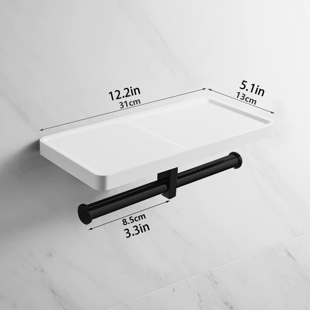 Portarotolo Doppio for Carta igienica, portarotolo da Parete for Bagno, Dispenser di Carta igienica Commerciale con ripiano for Telefono(Black And White)