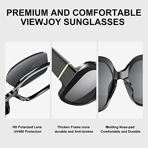 Viewjoy Oversized Sunglasses For Women Polarized 100% Uv Protection Spring Hinges Jackie Ohh Big Square Black Frame Classic Trendy Style #TOP7