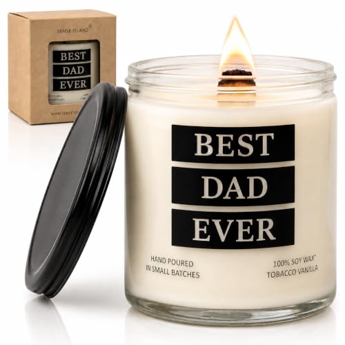Best Dad Ever Candle Tobacco Vanilla Scented Candle for Dad with Crackling Wood Wick 100% Soy Wax Candle Hand Poured Masculine Fragrance