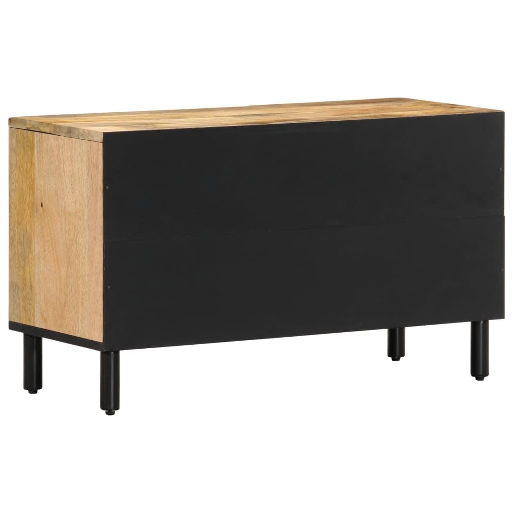 TV-Schrank 80x31x46 cm aus massivem Mangoholz, Robustes Media-Center für Wohnzimmer, Schlafzimmer, Konsolentisch mit Stauraum, Eisenbeine