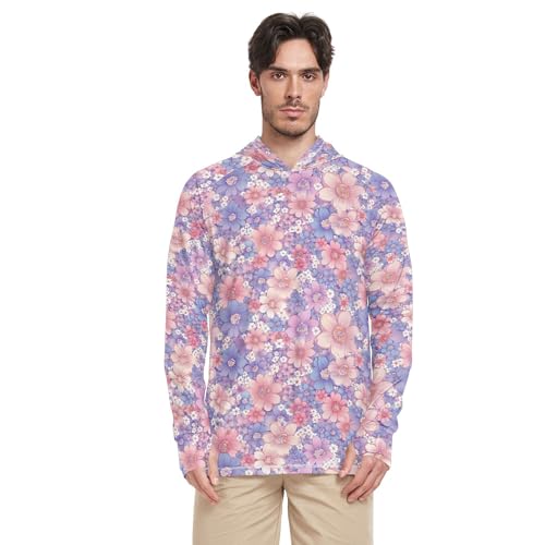 Beautiful Flowers Sun Shirts Hoodies for Men Long Sleeve Cooling Hoodies Fishing Shirt UPF 50+ S