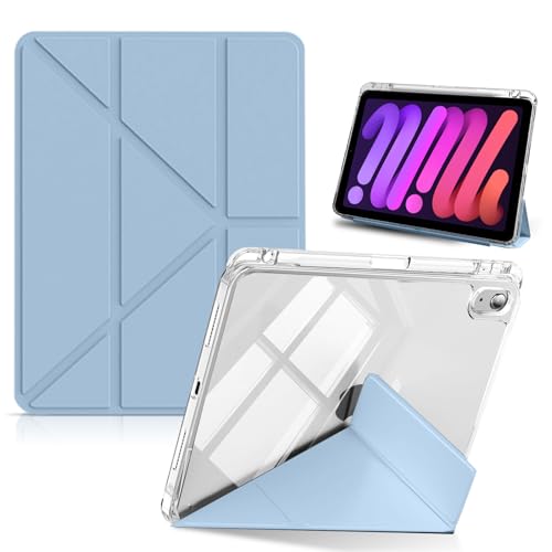 HinZann Funda para iPad Mini (A17 Pro) 2024 7 Generación/iPad Mini 6 Generación 2021 8,3 Pulgadas con Soporte, Cuero de PU + Funda Protección Transparente, Auto Reposo/Activación   Azul