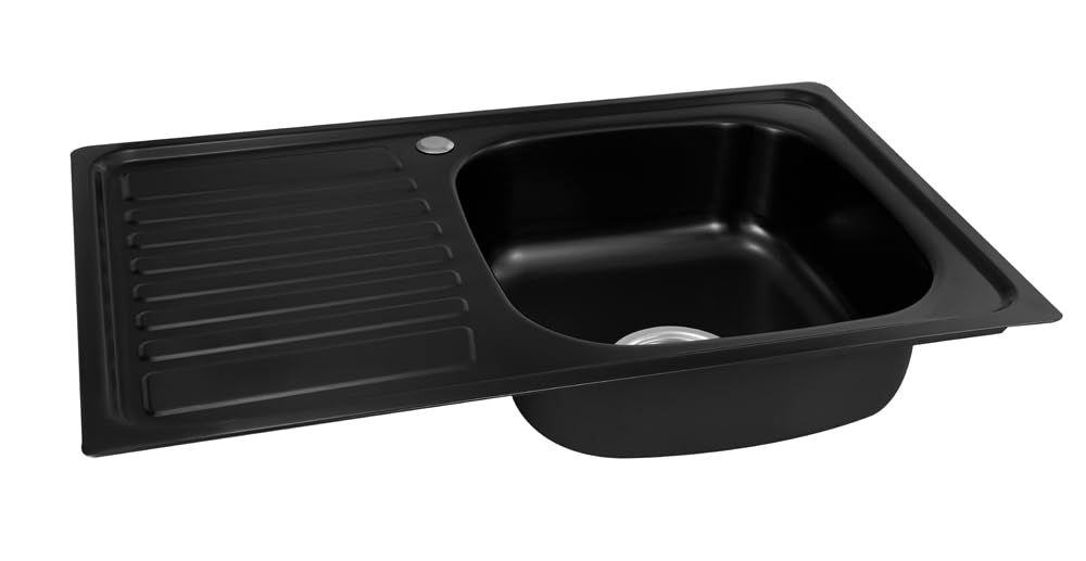 Fregadero de cocina empotrable de acero inoxidable 304, grosor de material de 0,8 mm, fregadero de cocina cuadrado, 1 escurridor 80LX50BX18H (escurridor izquierdo-negro)
