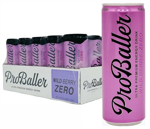 ProBaller Ultra Premium Zero Sugar Energy Drink - Natural & Clean NSF Certified Sport Drink with Amino Acids, Taurine, Biotin, Vitamin B 12 Methylcobalamin, & Electrolytes - 15 Pack - Wild Berry