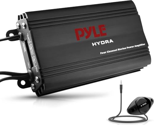 Pyle Hydra Marine Amplifier – 4 Channel Micro Marine Amp, 400W RMS, Waterproof, RCA & 3.5mm Input, Gain & Volume Control