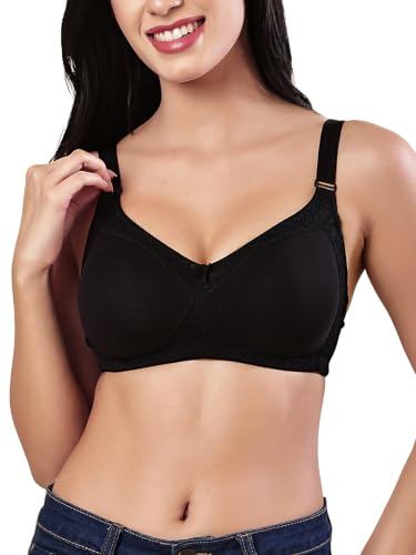 Image of Women's Seamless Padded Bra | Full Coverage | Cotton Stretch Fabric and Nylon Lace | Broad Adjustable Straps