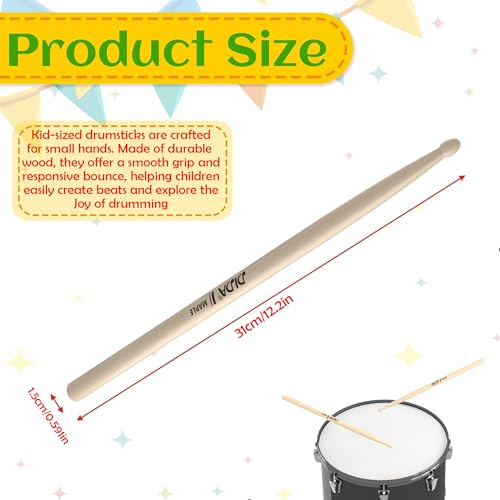 Drumsticks für Kinder, 30,5 cm, Ahornholz, Musikinstrument-Percussion-Zubehör, Drumsticks für Studenten, Anfänger (Ahorn, 2 Paar)