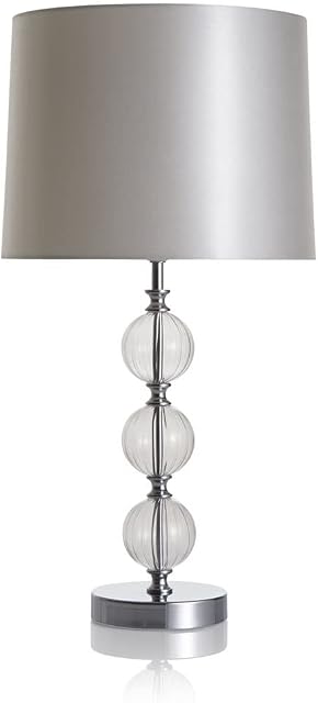 wilko Parchment Glass Ball Detail Table Lamp, Silver-Coloured Table Lamp, Ornate Mirrored Base Table Lamp, H56 x Dia 30cm
