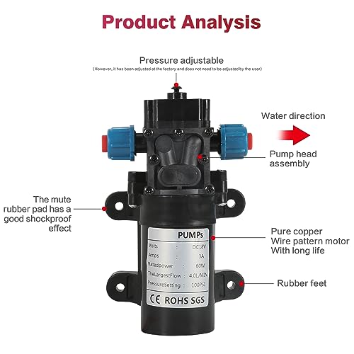 Bomba de agua para lavado de autos DEWIN, rociador de diafragma portátil de 18V y 60W 7