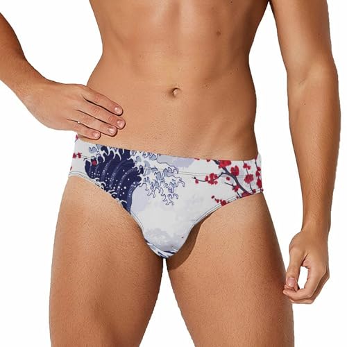 Japanese Great Wave Cherry Novelty Men's Brief Swimwear Pants Swimming Trunks Beach Shorts Underwear