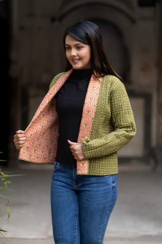 Image of Reversible Jacket for Women | Double Sided Quilted Jacket | Reversible Winter Jacket for Women | Stylish Ethnic Printed Jacket | Warm & Comfortable Casual Outerwear