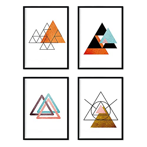 Nacnic Set de 4 láminas para enmarcar Sahara Y Egipto. Posters Estilo nórdico con triángulos para la decoración del hogar