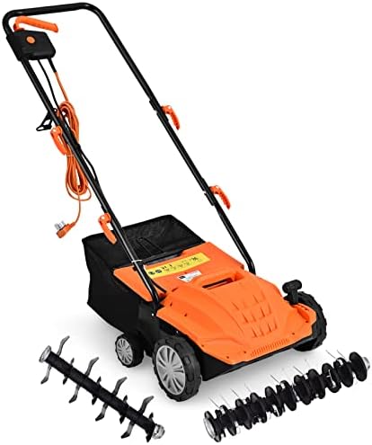 GiantexUK Electric Lawn Dethatcher, 2 In 1 Scarifier and Aerator with 40L Collection Bag and 3 Level Depth Adjustable, Yard Lawn Raker (Orange)