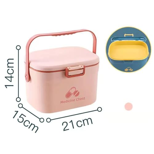 Image of Cyrank First Aid Box, Empty Medicine Box Portable Medicine Container Organizer Storage Box 2 Layer Home First Aid Box for Home Office(Pink)