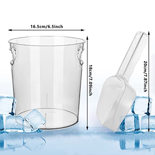 6 Pcs Plastic Ice Bucket With 6 Shovels For Parties Cocktail Bar Clear Acrylic Wine Buckets Round Champagne Bucket Portable Beverage Tub With Handles For Drinks Beer Wine Chiller Bin, 5.5*6.9*6.5 Inch #TOP3
