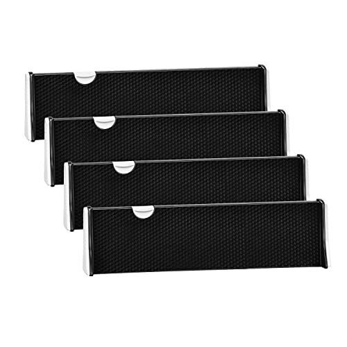 JONYJ Schubladenteiler Organizer 4er-Pack, verstellbare Trenner, 10.2 cm hoch, erweiterbar von 37.8-53.3 cm für Schlafzimmer, Badezimmer, Schrank, starker sicherer Halt, Schaumstoffenden (schwarz) Cover
