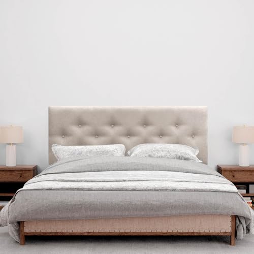 DHOME Cabecero de Polipiel o Tela ACUALINE con 3 Hileras Intercaladas de Botones Cabezal Tapizado Cama Lujo (Tela Beige, 150cm) - imagen 2