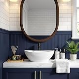 15.75x13 Inch Oval Vessel Sink, White Ceramic Above Counter Bathroom Basin for Vanity, Modern Drop-in Lavatory Sink for Powder Room and Guest Bath