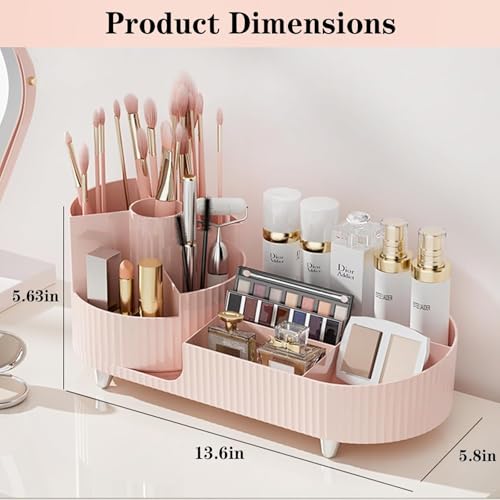 Image of Oslen 360 Rotating Makeup Brush Holder Organizer with Drawers | Premium Large Makeup Organizer for Vanity, Bathroom & Desktop | Skincare, Cosmetics & Accessories Storage Box (Pink)